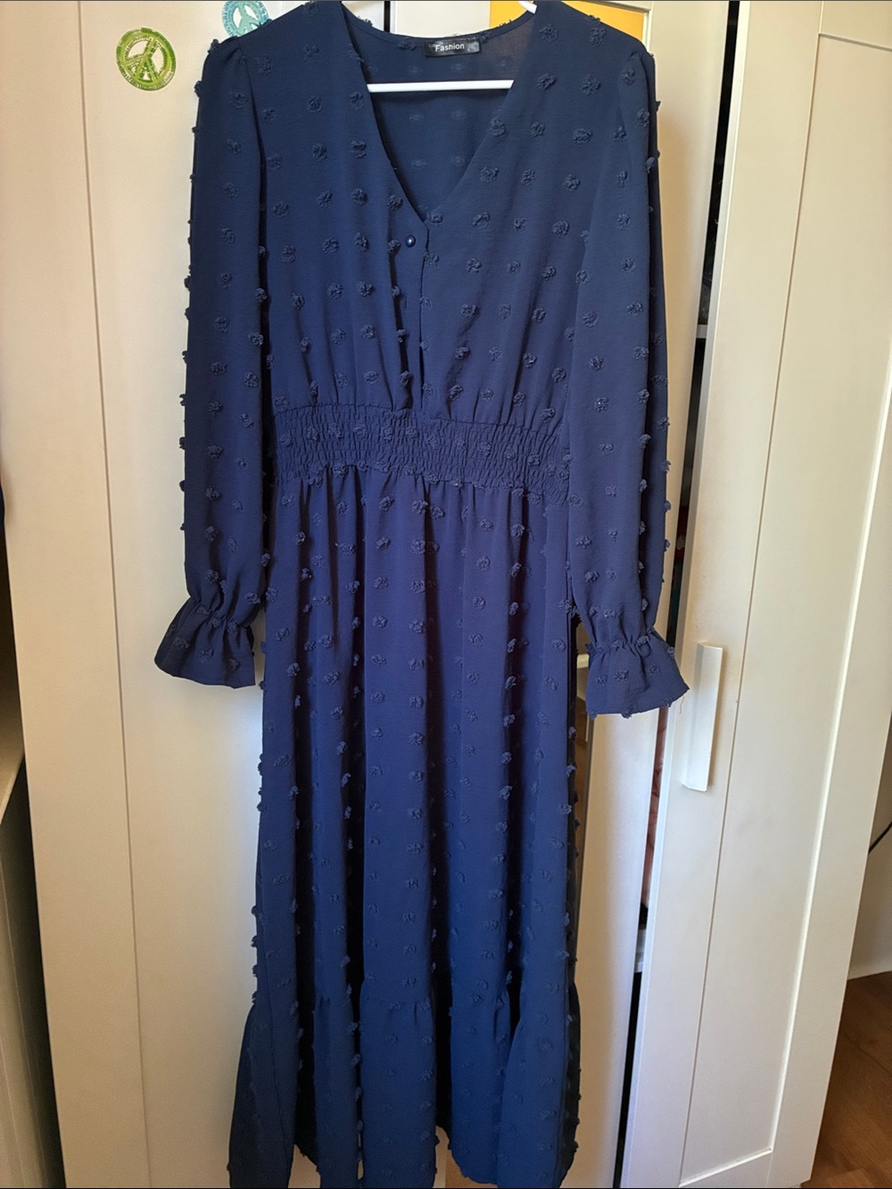 Modest dress with with stylish sleeves and elegant V-neckline